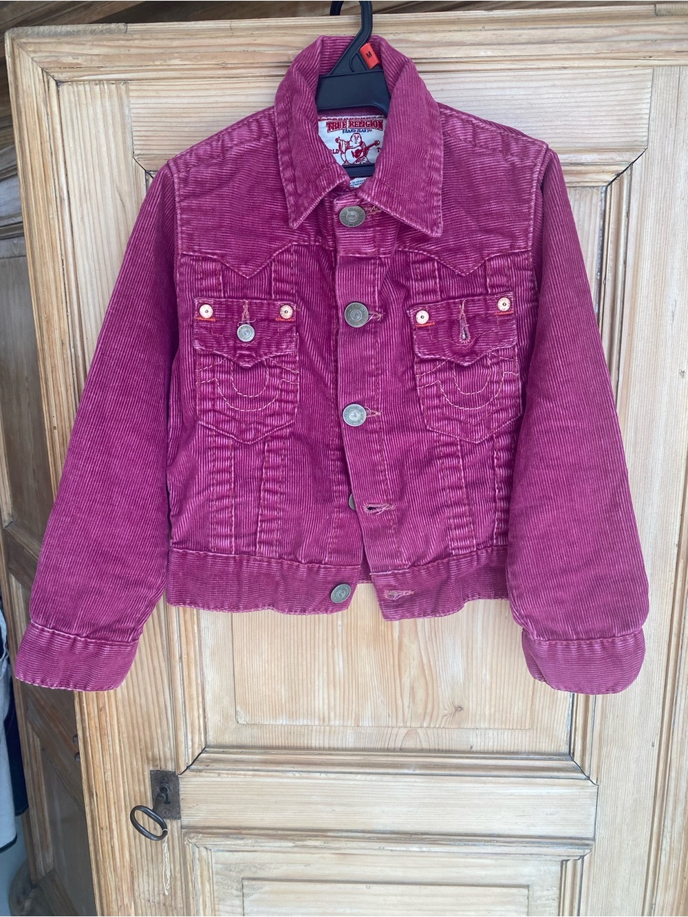 078–True Religion Kids Corduroy Jean Jacket in Raspberry